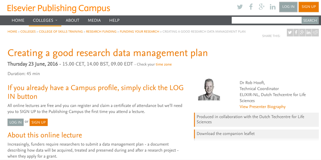 Webinar Thursday 23 June – Creating a good research data management plan